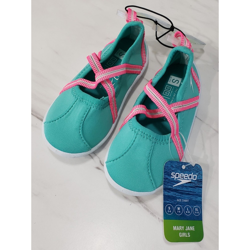NEW Speedo Mary Jane Water Shoe Turquoise Pink Girl Size Small 5-6 TODDLER BABY